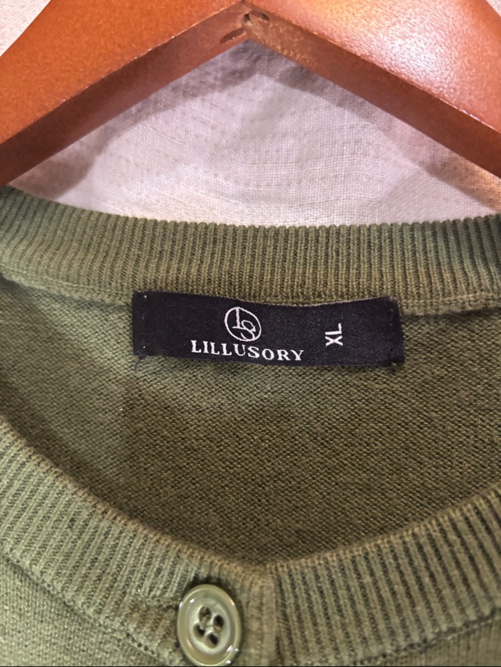 Women’s Olive Green Crewneck Button-Front Cardigan 100% Cotton - Picture 2 of 9